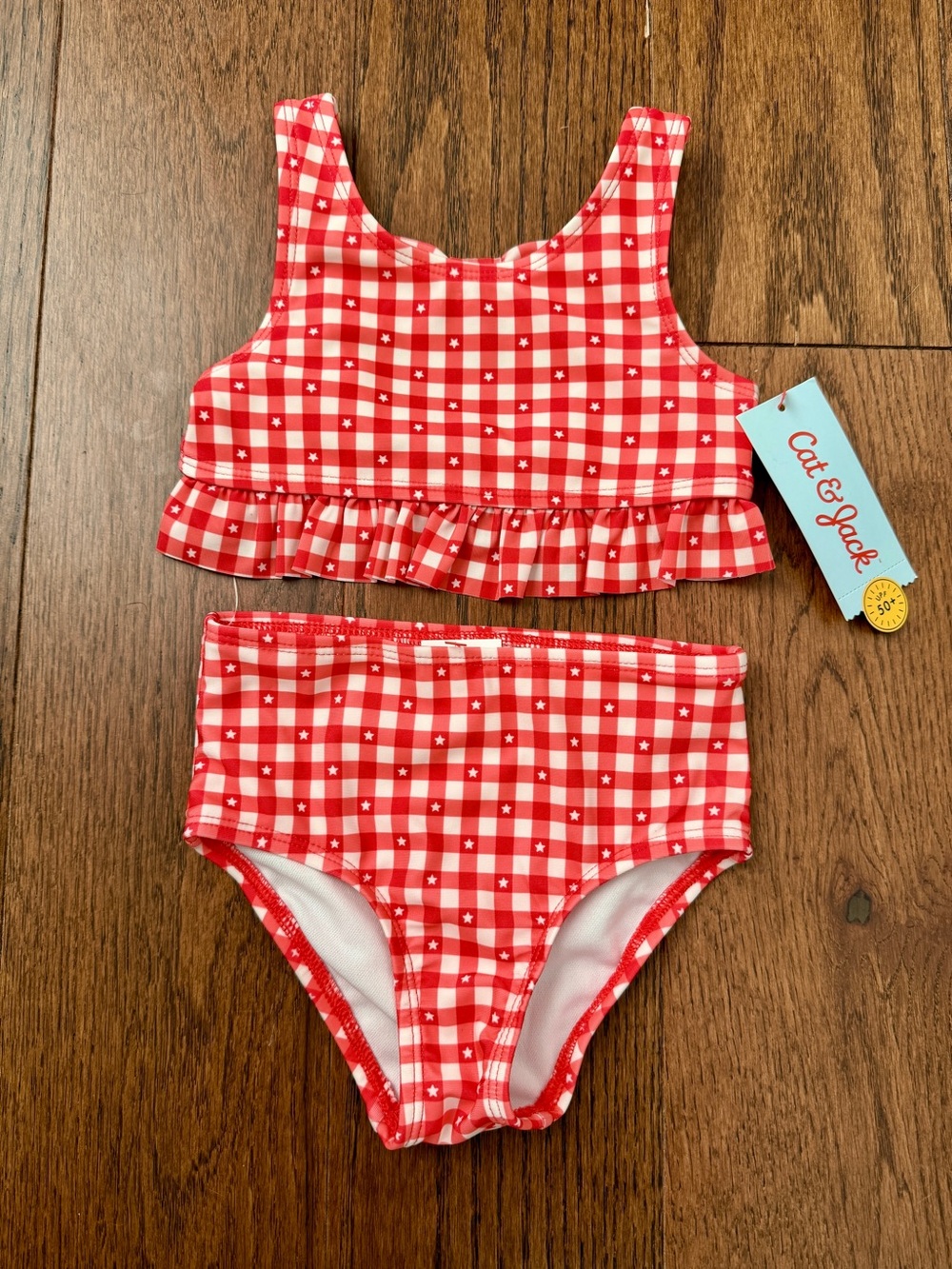 Cat & Jack Infant Girls' Gingham Star Printed Ruffle Bow Back Bikini